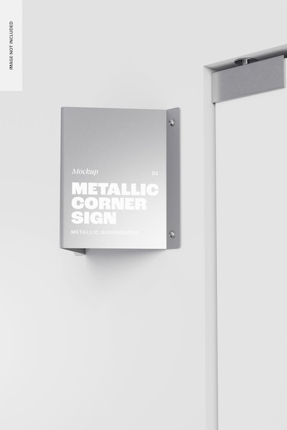 Metallic Corner Sign Mockup, Right View