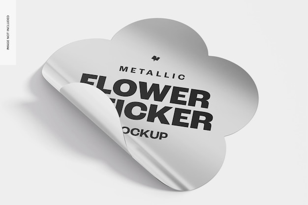 Metallic Flower Sticker Mockup, Left View