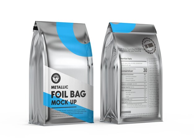 PSD metallic foil coffee or food pouch bag mockup