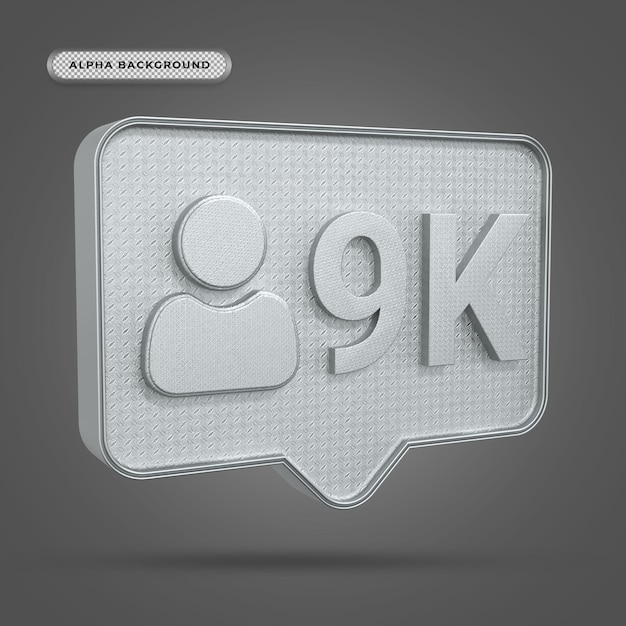 Metallic Instagram 9K Followers Icon in 3D Rendering