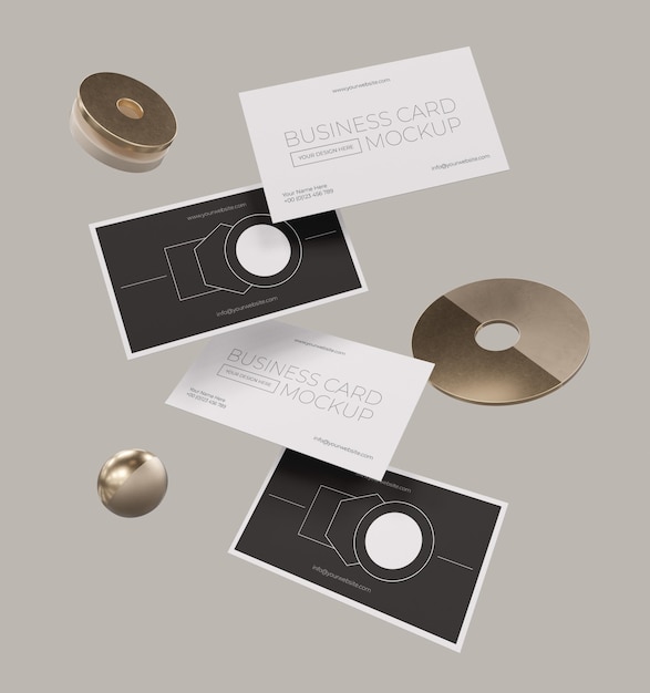 Metallic levitating copper business card mock-up