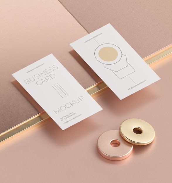 Metallic levitating copper business card mock-up