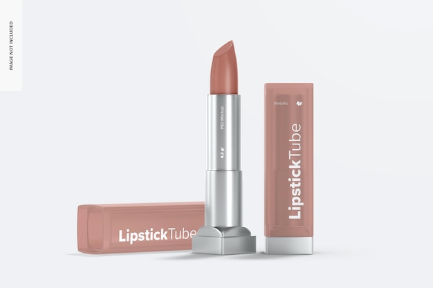 Metallic Lipstick Tube mockup, Opened and Closed