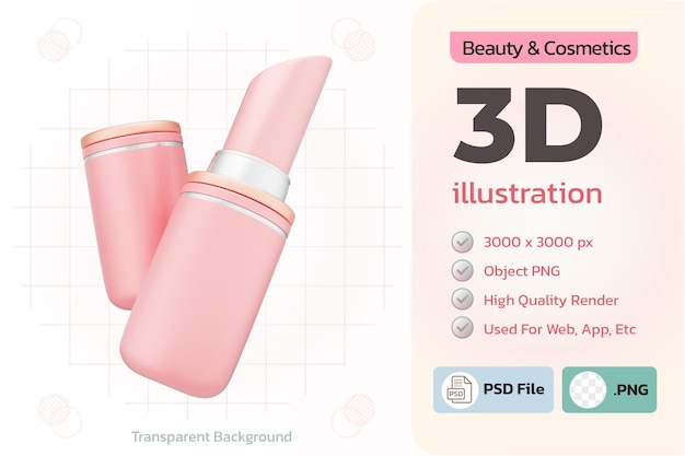 Metallic Lipsticks 3D Illustration for Beauty Makeup and Cosmetic Concepts