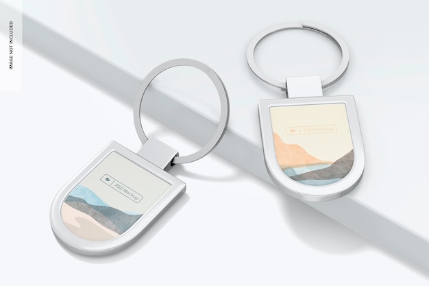 Metallic Luxury Keychains Mockup, Up and Down