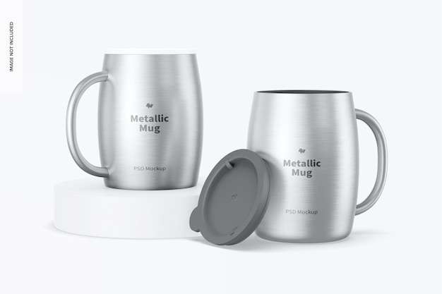 Metallic Mugs with Lid Mockup