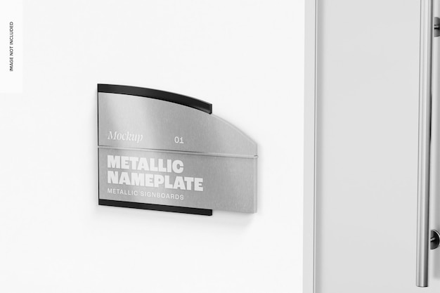 Metallic Nameplate Mockup, Perspective