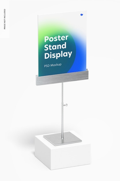 Metallic Poster Stand Display Mockup, Perspective