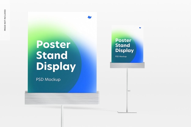 Metallic Poster Stands Display Mockup, Close-Up