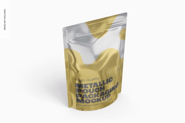 Metallic Pouch Packaging Mockup, Perspective