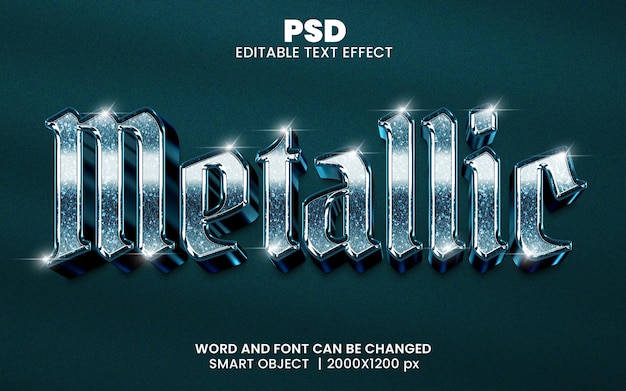 Metallic silver 3d editable photoshop text effect style with background