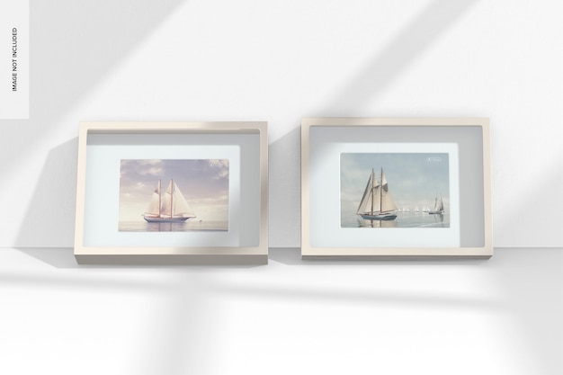 Metallic Small Shadow Gallery Frames Mockup, Leaned