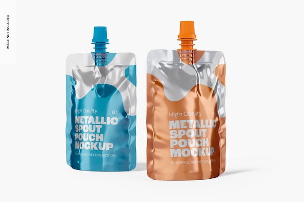 Metallic Spout Pouches Mockup, Right and Left View