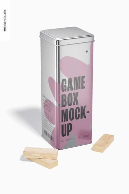 Metallic Tall Game Box Mockup, Perspective