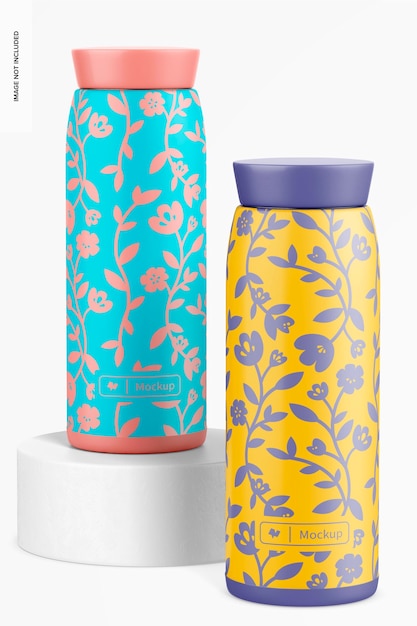 Metallic Thermos Mockup, Up and Down