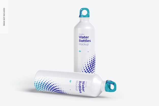 Metallic Water Bottle Mockup, Dropped