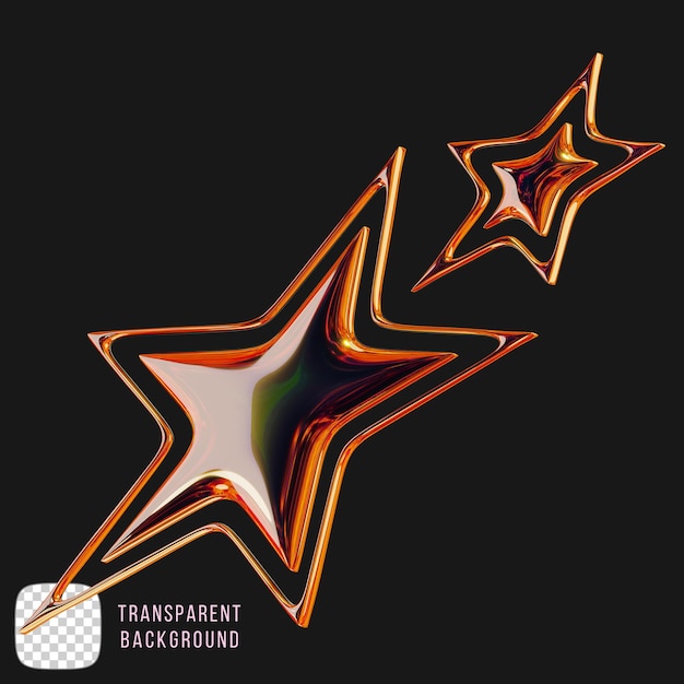 PSD metallic y2k star shape 3d rendering on transparent background