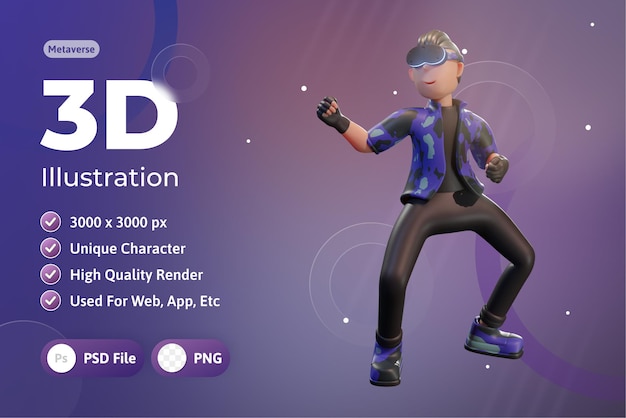 Metaverse Character 3d with virtual reality device, for web, app, infographic, app