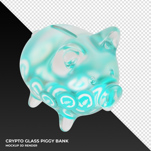 MetisDAO Metis glass piggy bank with crypto coins 3d illustration