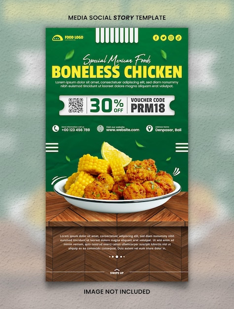 Mexican Boneless Chicken Food Menu Media Social Story Post Template