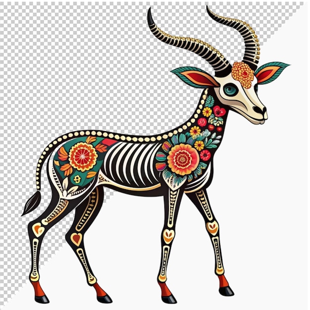 PSD mexican dead animal antelope skeleton animal decoration on transparent background