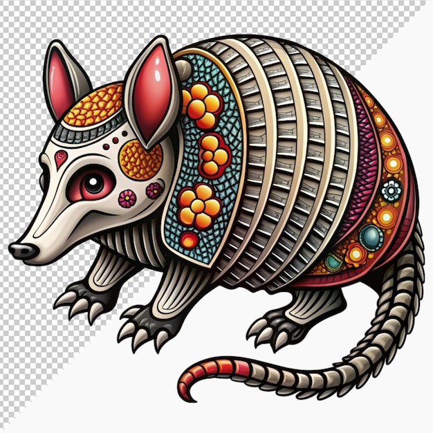 mexican dead animal armadillo skeleton animal decoration on transparent background