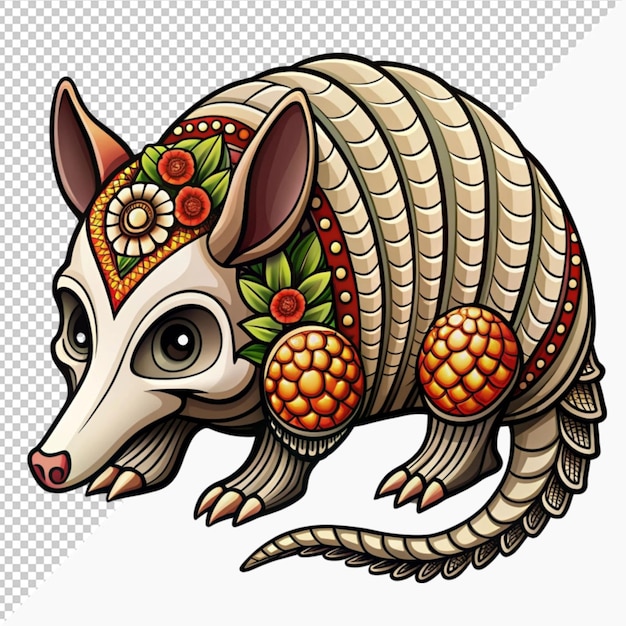 mexican dead animal armadillo skeleton animal decoration on transparent background