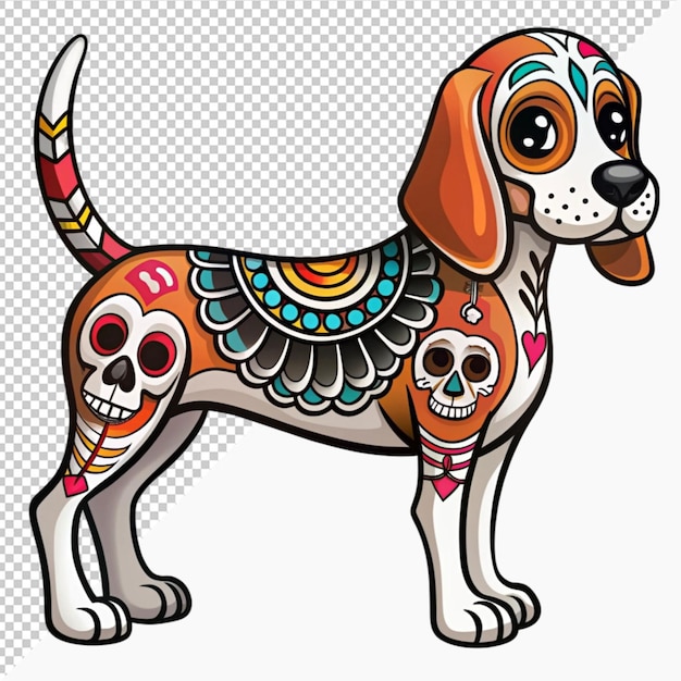 PSD mexican dead animal beagle skeleton animal decoration on transparent background