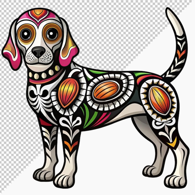 PSD mexican dead animal beagle skeleton animal decoration on transparent background