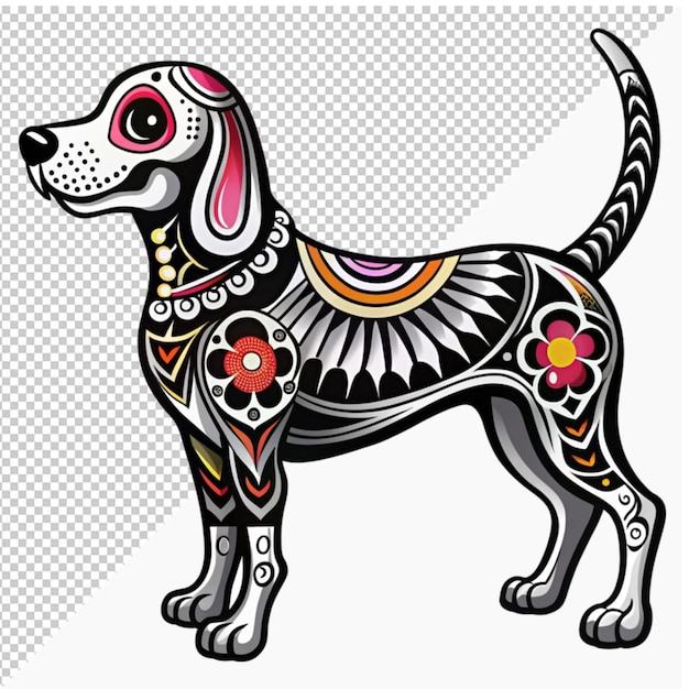 PSD mexican dead animal beagle skeleton animal decoration on transparent background