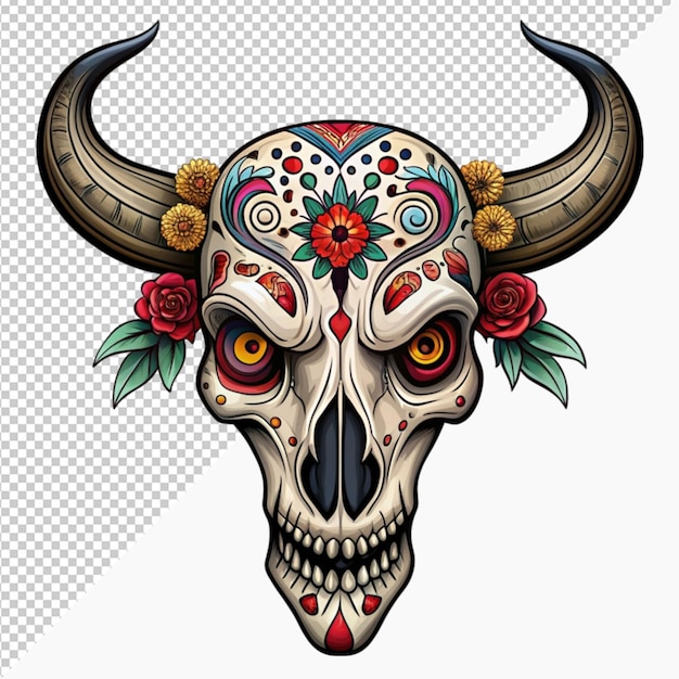 mexican dead animal bison skeleton animal decoration on transparent background