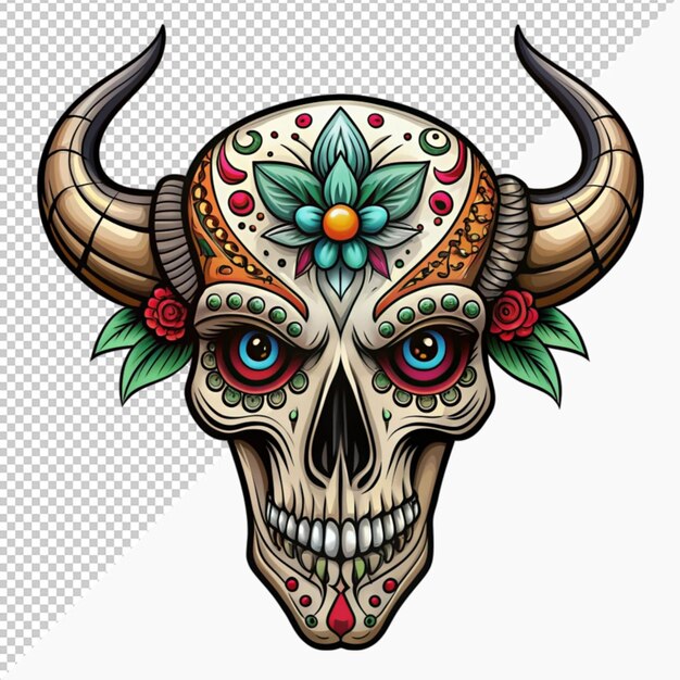 mexican dead animal bison skeleton animal decoration on transparent background