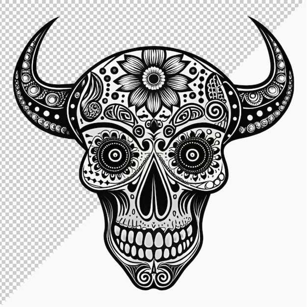 mexican dead animal bull skeleton animal decoration on transparent background