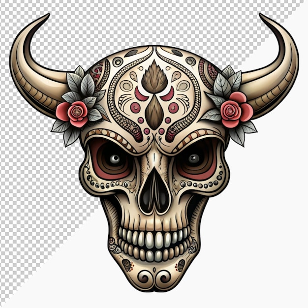 mexican dead animal bull skeleton animal decoration on transparent background