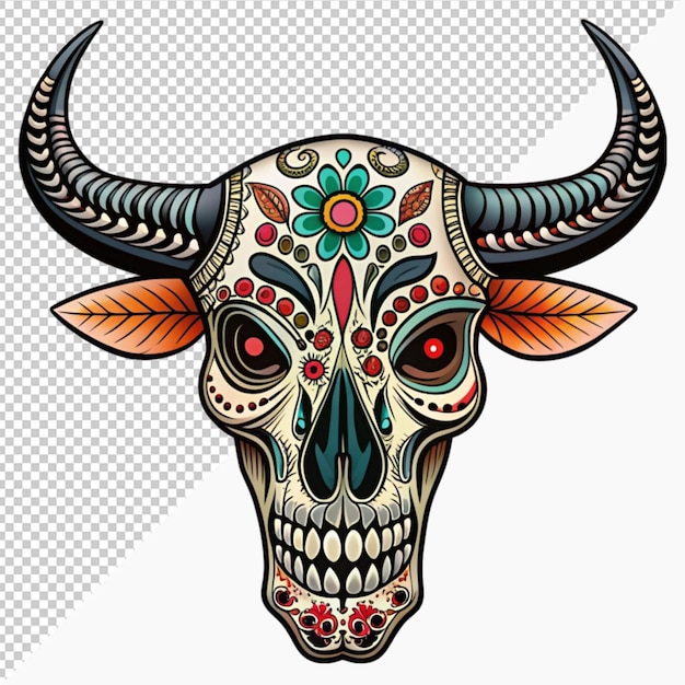 mexican dead animal bull skeleton animal decoration on transparent background