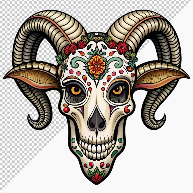 mexican dead animal goat skeleton animal decoration on transparent background