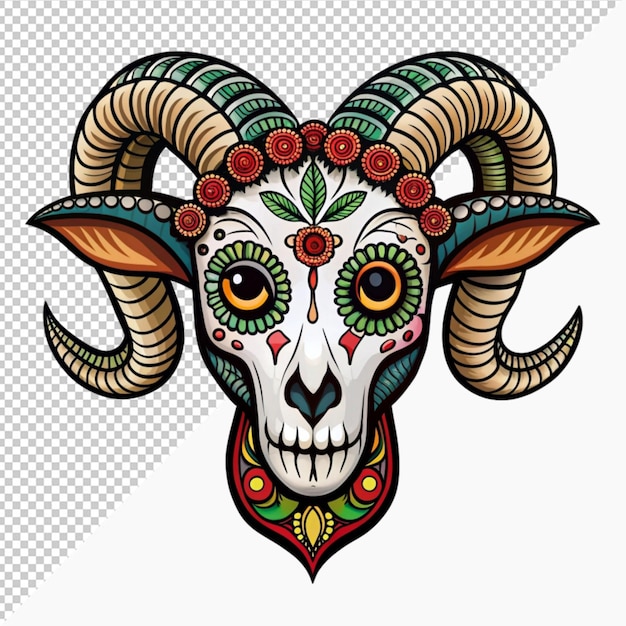 mexican dead animal Ibex skeleton animal decoration on transparent background