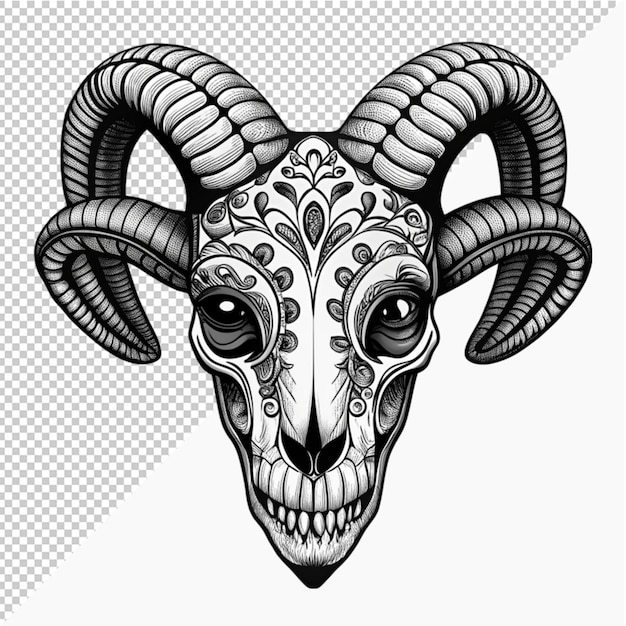 PSD mexican dead animal ibex skeleton animal decoration on transparent background