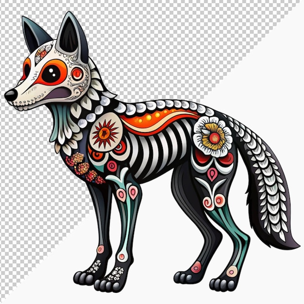 mexican dead animal skeleton fox animal decoration on transparent background