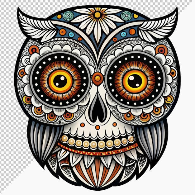 PSD mexican dead animal skeleton owl animal decoration on transparent background