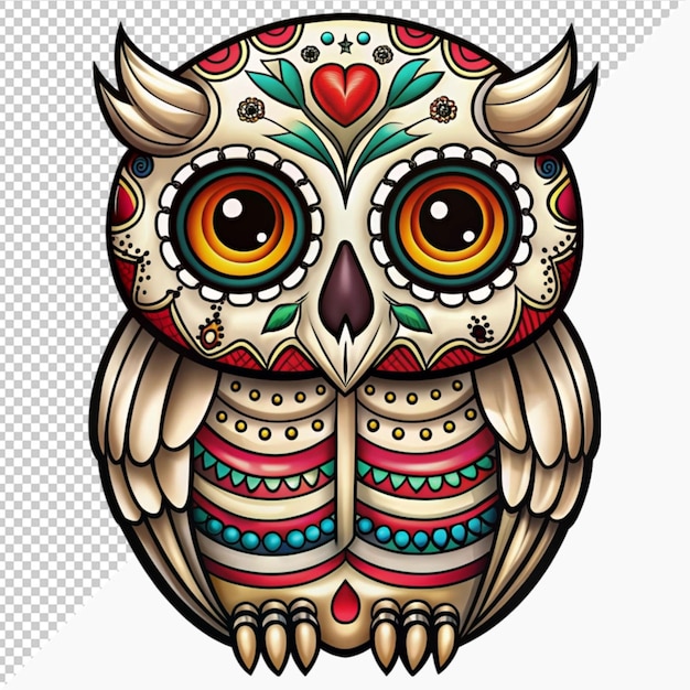 mexican dead animal skeleton owl animal decoration on transparent background