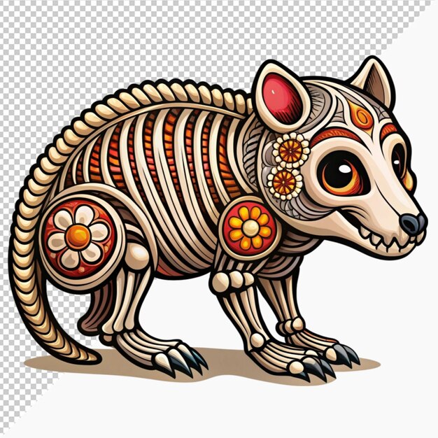 mexican dead animal skeleton wombat animal decoration on transparent background