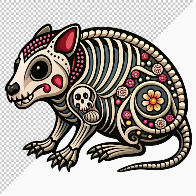 mexican dead animal skeleton wombat animal decoration on transparent background