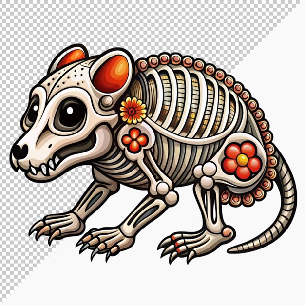 mexican dead animal skeleton wombat animal decoration on transparent background