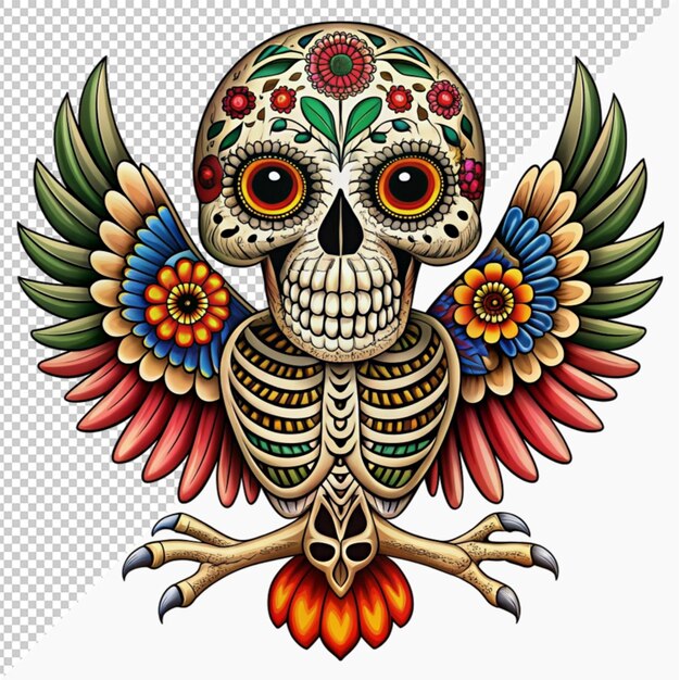 mexican dead hawk skeleton animal decoration on transparent background