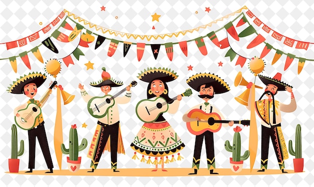 Mexican Fiesta With Characters Having a Mariachi Band Design People Life Style Flat Illustration