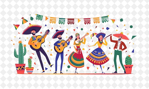 Mexican Fiesta With Characters Having a Mariachi Band Design People Life Style Flat Illustration