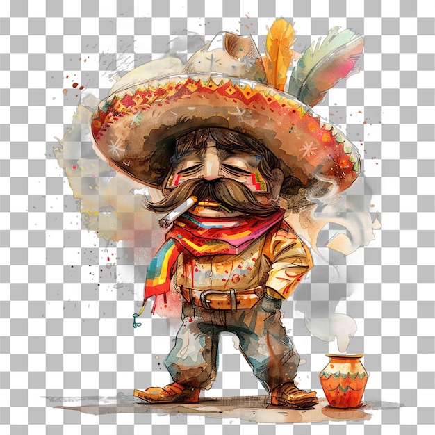 mexican hot chili comic character holding a cigarette mexican theme