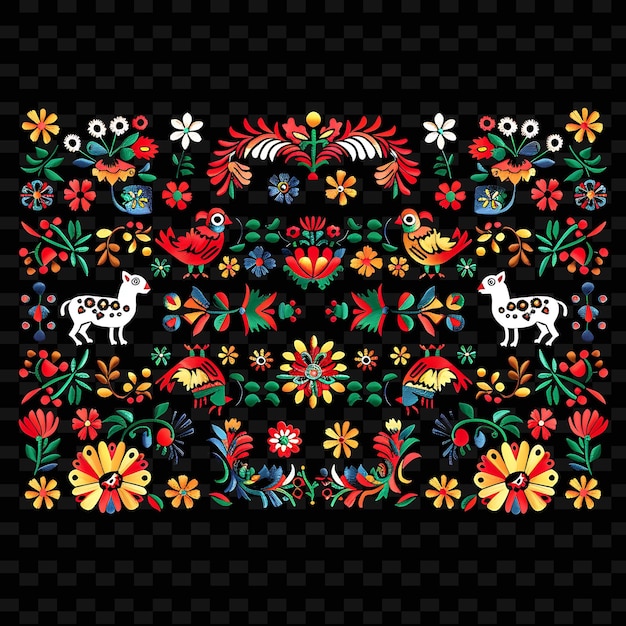 PSD mexican otomi embroidery with animal and floral motifs borde png unique stylized motifs designs