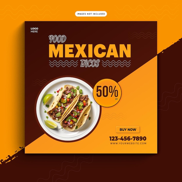 Mexican Tacos social media post Creative PSD template